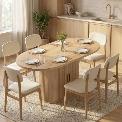 Homcom ovale eettafel met dikke plank en schuifdeuren, shutter-type Oak Homcom ovale eettafel met dikke plank en schuifdeuren, shutter-type Oak