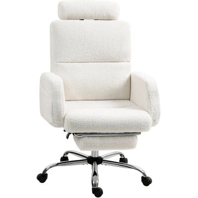 HOMCOM Bureaustoel met voetsteun, gestoffeerd in shearling met verstelbare rugleuning, verstelbare hoofdsteun, crème WIT HOMCOM Bureaustoel met voetsteun, gestoffeerd in shearling met verstelbare rugleuning, verstelbare hoofdsteun, crème WIT