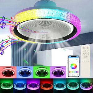 Oyajia 50W Bluetooth Muziek RGB LED plafondlamp met ventilator, ronde LED plafondlamp, woonkamerventilator dimbaar met afstandsbediening Oyajia 50W Bluetooth Muziek RGB LED plafondlamp met ventilator, ronde LED plafondlamp, woonkamerventilator dimbaar met afstandsbediening