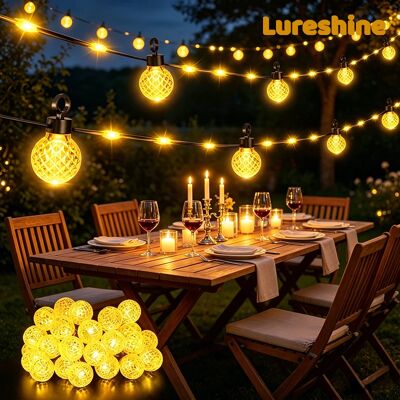 Lureshine Marokkaanse Ball String Lights 32M 200 LED's Plug-in Warm Wit 3000K Waterdicht 8 Modi Fairy Lights met afstandsbediening dimbaar voor tuinhuwelijk Kerst decoratief Lureshine Marokkaanse Ball String Lights 32M 200 LED's Plug-in Warm Wit 3000K Waterdicht 8 Modi Fairy Lights met afstandsbediening dimbaar voor tuinhuwelijk Kerst decoratief