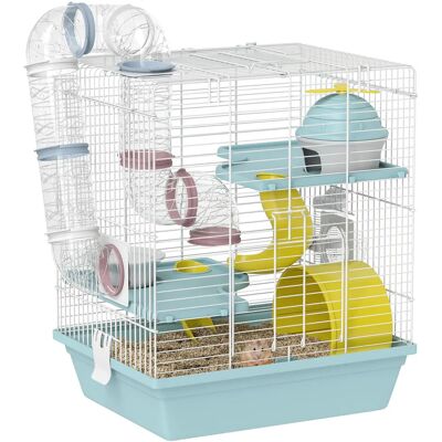 PawHut Pawut Cage hamsterkooi, 3-laags klein dierenverblijf met loopwiel, speeltunnel, voerbak, hok, ladder, voor kaboutershampsters PawHut Pawut Cage hamsterkooi, 3-laags klein dierenverblijf met loopwiel, speeltunnel, voerbak, hok, ladder, voor kaboutershampsters