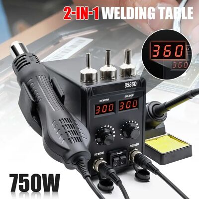 OWJHE 8586D Soldeerstation 2 IN 1 Heteluchtpistool 2 Digitale Display Temperatuurregeling voor Lassen Rework Voor SMD Reparatie Soldeerbout 750W OWJHE 8586D Soldeerstation 2 IN 1 Heteluchtpistool 2 Digitale Display Temperatuurregeling voor Lassen Rework Voor SMD Reparatie Soldeerbout 750W