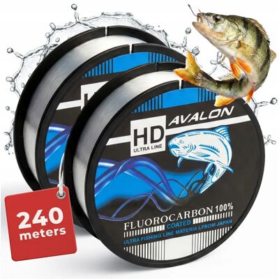 NONE Vislijn Avalon Fluorocarbon Set 2 spoelen 0,20 mm 120 m X2, totaal 240 m zinkende slijtvaste monofilament, onzichtbare onderwater hoofdlijn, 6-7 kg sterkte voor feeder float ground coarse match angler NONE Vislijn Avalon Fluorocarbon Set 2 spoelen 0,20 mm 120 m X2, totaal 240 m zinkende slijtvaste monofilament, onzichtbare onderwater hoofdlijn, 6-7 kg sterkte voor feeder float ground coarse match angler