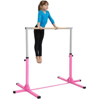 HOMCOM kindergymnastiekstang, 13 niveaus verstelbare hoogte van 92 cm, staal en beukenhout, gymstang Roze HOMCOM kindergymnastiekstang, 13 niveaus verstelbare hoogte van 92 cm, staal en beukenhout, gymstang Roze