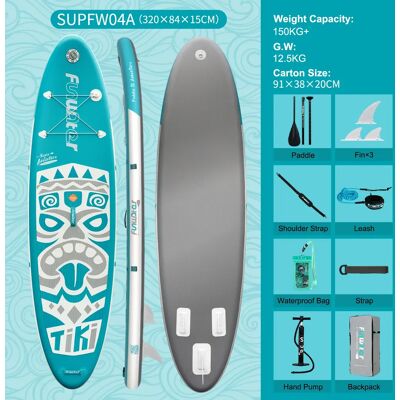 Funwater 320 cm opblaasbaar SUP-board, 10'6", met Tiki-ontwerp, inclusief camerahouder en schouderriem. Supfw04A Funwater 320 cm opblaasbaar SUP-board, 10'6", met Tiki-ontwerp, inclusief camerahouder en schouderriem. Supfw04A