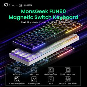 Akko MonsGeek FUN60 Mechanisch toetsenbord Magnetische schakelaar 60% gamingtoetsenborden Snelle trigger 0,01 mm 8K ARGB HE/TMR Aangepast toetsenbord Pro Black Tri-mode Akko MonsGeek FUN60 Mechanisch toetsenbord Magnetische schakelaar 60% gamingtoetsenborden Snelle trigger 0,01 mm 8K ARGB HE/TMR Aangepast toetsenbord Pro Black Tri-mode