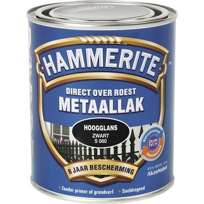 Hammerite Metaallak Direct over Roest Hoogglans - S060 Zwart Hammerite Metaallak Direct over Roest Hoogglans - S060 Zwart