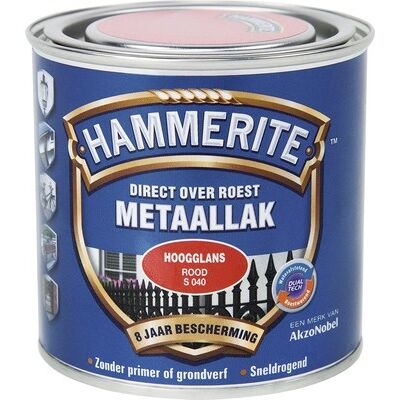 Hammerite Metaallak Direct over Roest Hoogglans - S040 Rood Hammerite Metaallak Direct over Roest Hoogglans - S040 Rood