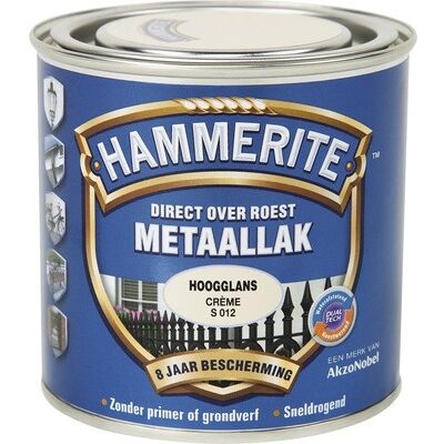 Hammerite Metaallak Direct over Roest Hoogglans - S012 Creme Hammerite Metaallak Direct over Roest Hoogglans - S012 Creme