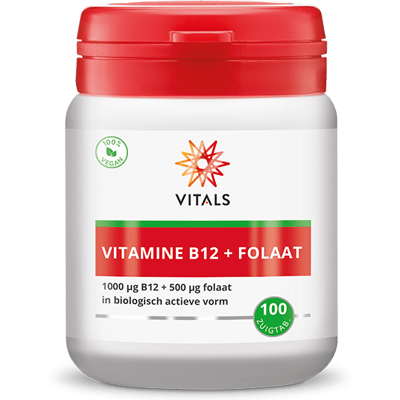 Vitals Vitamine B12 1000mcg + Folaat 500mcg Zuigtabletten Vitals Vitamine B12 1000mcg + Folaat 500mcg Zuigtabletten