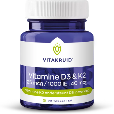 Vitakruid Vitamine D3 & K2 25mcg/1000IE/40mcg Tabletten Vitakruid Vitamine D3 & K2 25mcg/1000IE/40mcg Tabletten