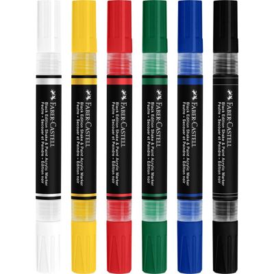 Faber-Castell acryl marker set - zwarte editie, 6 standaard kleuren Faber-Castell acryl marker set - zwarte editie, 6 standaard kleuren