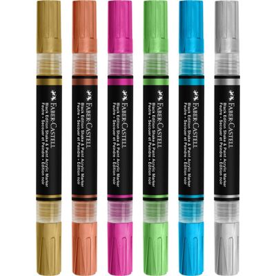 Faber-Castell acryl marker set - zwarte editie, 6 stuks, metallic kleuren Faber-Castell acryl marker set - zwarte editie, 6 stuks, metallic kleuren