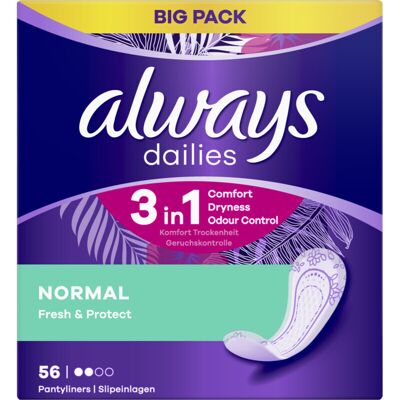 Always Dailies Fresh inlegkruisjes, 0% parfum, 58 stuks Always Dailies Fresh inlegkruisjes, 0% parfum, 58 stuks