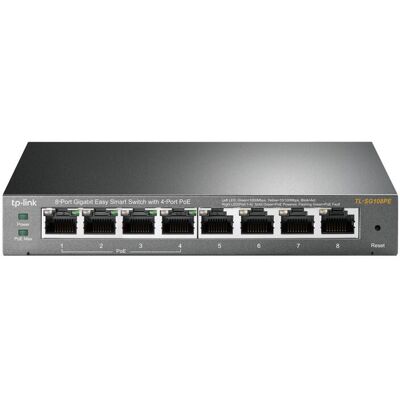 TP-Link TL-SG108PE 8-poorts gigabit easy smart switch met 4 PoE-poorten, zwart TP-Link TL-SG108PE 8-poorts gigabit easy smart switch met 4 PoE-poorten, zwart