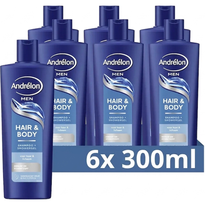 Andrélon Shampoo voor haar en lichaam voor heren 6 x 300 ml Andrélon Shampoo voor haar en lichaam voor heren 6 x 300 ml