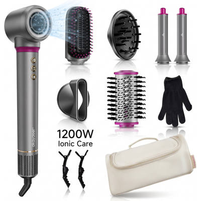 monsga Okaydeer Air Styler met Coanda-effect, 7-in-1 High-Speed Föhn & Automatische Krultang, Ionische Föhnborstel voor Snel Drogen en Stylen, Zonder Extreme Hitte, Voor Alle Haartypes, met Reisetui, Metaalgrijs & Rozerood, D1 monsga Okaydeer Air Styler met Coanda-effect, 7-in-1 High-Speed Föhn & Automatische Krultang, Ionische Föhnborstel voor Snel Drogen en Stylen, Zonder Extreme Hitte, Voor Alle Haartypes, met Reisetui, Metaalgrijs & Rozerood, D1