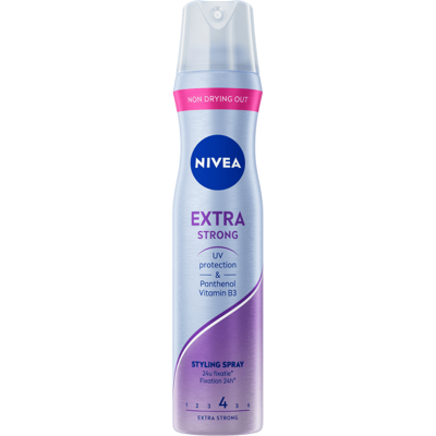 NIVEA Extra Strong Haarlak - Haarspray met Stevige Fixatie tot 24 uur - Haarverzorging voor alle Huidtypes - 250 ml NIVEA Extra Strong Haarlak - Haarspray met Stevige Fixatie tot 24 uur - Haarverzorging voor alle Huidtypes - 250 ml