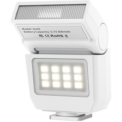 ULANZI SL03 Mini-cameraflitser met videolamp, GN8 6500K Speedlite-flitserunit, 90° verstelbaar, 4 vermogensniveaus (1/8~1/1), enkelvoudige contactflitsschoen voor Sony/Canon/Fuji DSLR, wit ULANZI SL03 Mini-cameraflitser met videolamp, GN8 6500K Speedlite-flitserunit, 90° verstelbaar, 4 vermogensniveaus (1/8~1/1), enkelvoudige contactflitsschoen voor Sony/Canon/Fuji DSLR, wit