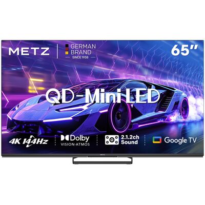 METZ 65 Inch (165cm) QD-Mini LED Google TV, 65MNE8000Z, 144Hz, 4K HDR 10+, 2.1.2-kanaals Geluidssysteem, Dolby Vision Atmos, Game Mode, Sports Mode met ALLM, VRR, MEMC, Oogzorg, Laag Blauw Licht & Flikkervrij, Google Cast, Spraakbesturing METZ 65 Inch (165cm) QD-Mini LED Google TV, 65MNE8000Z, 144Hz, 4K HDR 10+, 2.1.2-kanaals Geluidssysteem, Dolby Vision Atmos, Game Mode, Sports Mode met ALLM, VRR, MEMC, Oogzorg, Laag Blauw Licht & Flikkervrij, Google Cast, Spraakbesturing
