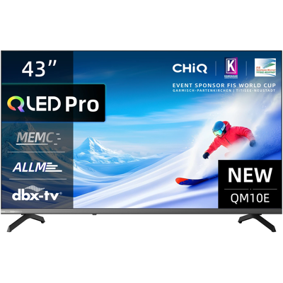 CHiQ U43QM10E 43 inch 4K Ultra HD QLED smart tv met smart Google TV, HDR10, VRR & ALLM, ultradun metaalrandloos ontwerp, Dolby Audio, triple tuner (DVB-C/T/T2/S/S2) en dual-band wifi. CHiQ U43QM10E 43 inch 4K Ultra HD QLED smart tv met smart Google TV, HDR10, VRR & ALLM, ultradun metaalrandloos ontwerp, Dolby Audio, triple tuner (DVB-C/T/T2/S/S2) en dual-band wifi.