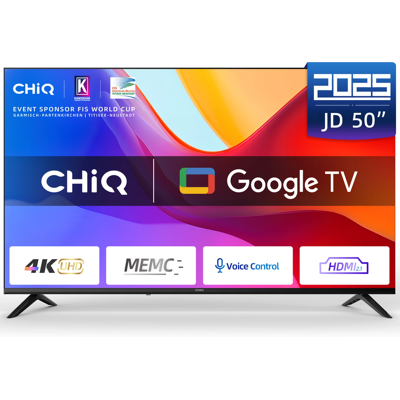 CHiQ U50JD 50 Inch (127 cm) 4K Ultra HD Smart TV, Google TV, HDR10, MEMC & ALLM, Bluetooth 5.1, 5000:1 Contrast, Dolby Audio, Metaal Randloos Design CHiQ U50JD 50 Inch (127 cm) 4K Ultra HD Smart TV, Google TV, HDR10, MEMC & ALLM, Bluetooth 5.1, 5000:1 Contrast, Dolby Audio, Metaal Randloos Design