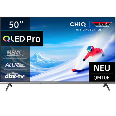 CHiQ U50QM10E QLED TV, UHD, metalen randloos ontwerp, Google TV, DLG 120 Hz, HDR10, 10-bit paneel, DVB-T2/C/S2, Netflix, YouTube, Prime Video, LAN/WLAN, 3x HDMI, 2x USB, CI+, ECO-G CHiQ U50QM10E QLED TV, UHD, metalen randloos ontwerp, Google TV, DLG 120 Hz, HDR10, 10-bit paneel, DVB-T2/C/S2, Netflix, YouTube, Prime Video, LAN/WLAN, 3x HDMI, 2x USB, CI+, ECO-G