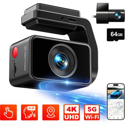 REDTIGER A4 dashcam voor en achter, 4K auto-dashcamera met GPS & 5G-wifi, touchscreen, 64GB-kaart, spraakbesturing, super nachtzicht, dashcam voor en achter met G-sensor REDTIGER A4 dashcam voor en achter, 4K auto-dashcamera met GPS & 5G-wifi, touchscreen, 64GB-kaart, spraakbesturing, super nachtzicht, dashcam voor en achter met G-sensor