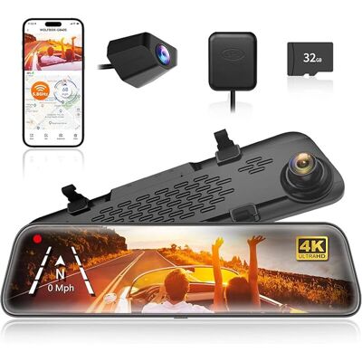 WOLFBOX G840S 12" 4K spiegel-dashcam, 5,8 GHz WiFi slimme achteruitkijkspiegel voor auto's en vrachtwagens, dubbele camera's voor voor- en achterkant, nachtzicht, parkeerassistentie, inclusief 32 GB SD-kaart & GPS WOLFBOX G840S 12" 4K spiegel-dashcam, 5,8 GHz WiFi slimme achteruitkijkspiegel voor auto's en vrachtwagens, dubbele camera's voor voor- en achterkant, nachtzicht, parkeerassistentie, inclusief 32 GB SD-kaart & GPS