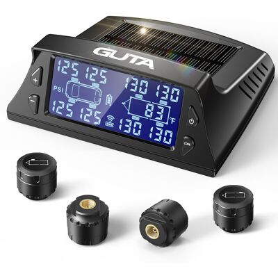 GUTA Bandenspanningscontrolesysteem voor campers/aanhangers met 4 sensoren, 0-188PSI TPMS, opladen via zonne-energie, 6 alarmmodi, automatische slaapmodus, LCD-scherm, geschikt voor bandenspanningscontrolesysteem voor campers/aanhangers/opleggers, GT40+4G GUTA Bandenspanningscontrolesysteem voor campers/aanhangers met 4 sensoren, 0-188PSI TPMS, opladen via zonne-energie, 6 alarmmodi, automatische slaapmodus, LCD-scherm, geschikt voor bandenspanningscontrolesysteem voor campers/aanhangers/opleggers, GT40+4G