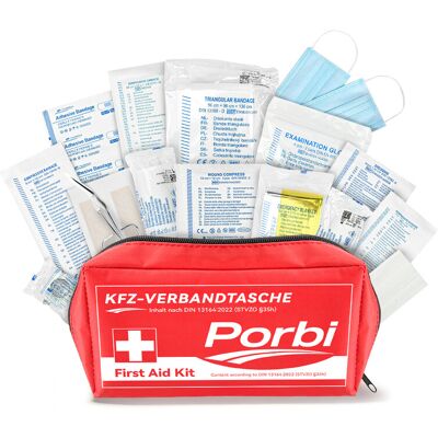 Porbi conform DIN 13164 auto-EHBO-kit, bevat alle noodzakelijke medische noodvoorzieningen voor voertuigen, reizen en pechhulp, Rood Porbi conform DIN 13164 auto-EHBO-kit, bevat alle noodzakelijke medische noodvoorzieningen voor voertuigen, reizen en pechhulp, Rood
