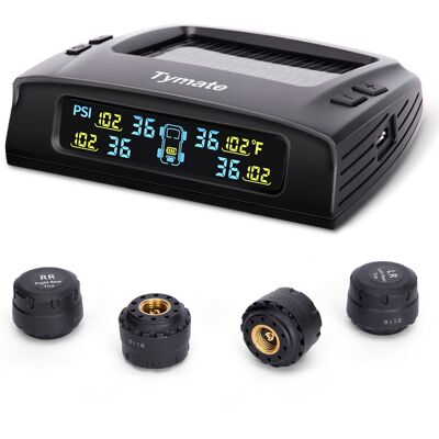 Tymate TPMS-systeem voor campers, bandenspanningsmonitor op zonne-energie met 4 sensoren, 0-87PSI, 6 alarmmodi, LCD-kleurendisplay, geschikt voor campers/aanhangwagens/vrachtwagens/SUV's, TM2C+4TS2 Tymate TPMS-systeem voor campers, bandenspanningsmonitor op zonne-energie met 4 sensoren, 0-87PSI, 6 alarmmodi, LCD-kleurendisplay, geschikt voor campers/aanhangwagens/vrachtwagens/SUV's, TM2C+4TS2