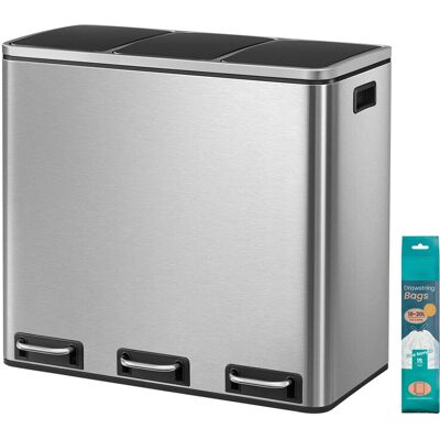 Ochama 3 x 18 L meervoudige recyclingbak – Zilvergrijs & Inktzwart, zacht sluitende deksels, pedalen, binnenemmers – voor restafval, recycling en groente-/fruitafval – duurzame gemengde materialen,61.7x35.2x56.4cm Ochama 3 x 18 L meervoudige recyclingbak – Zilvergrijs & Inktzwart, zacht sluitende deksels, pedalen, binnenemmers – voor restafval, recycling en groente-/fruitafval – duurzame gemengde materialen,61.7x35.2x56.4cm