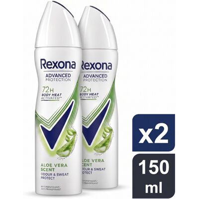Rexona dames geavanceerde bescherming antitranspirant-deodorantspray - aloë vera - 2 x 150 ml - voordeelverpakking Rexona dames geavanceerde bescherming antitranspirant-deodorantspray - aloë vera - 2 x 150 ml - voordeelverpakking