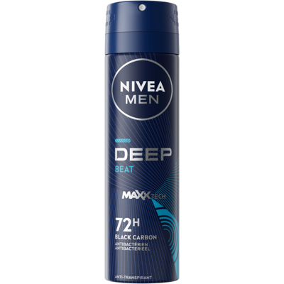 NIVEA MEN Deep Black Carbon Beat Deodorant Spray - 72 uur bescherming – Geur met houttonen - Met zwarte koolstof - Antibacterieel - 150 ml NIVEA MEN Deep Black Carbon Beat Deodorant Spray - 72 uur bescherming – Geur met houttonen - Met zwarte koolstof - Antibacterieel - 150 ml