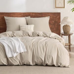 Beddengoed 155 x 220 cm, 90% katoen, 3-delig - beige dekbedovertrek met 2 kussenslopen van 80 x 80 cm, soortgelijke textuur als gewassen linnen, OEKO-TEX beddengoedset met rits Beddengoed 155 x 220 cm, 90% katoen, 3-delig - beige dekbedovertrek met 2 kussenslopen van 80 x 80 cm, soortgelijke textuur als gewassen linnen, OEKO-TEX beddengoedset met rits