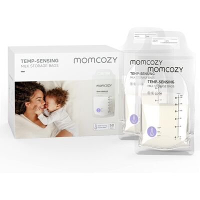 Momcozy Moedermelk Bewaarzakjes met Ingebouwde Temperatuursensor, 6 oz 50 stuks, Waterdicht, Zelfstaand, Wegwerp Momcozy Moedermelk Bewaarzakjes met Ingebouwde Temperatuursensor, 6 oz 50 stuks, Waterdicht, Zelfstaand, Wegwerp