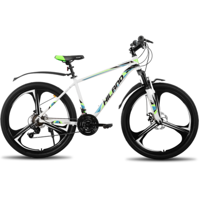 Hiland, H200 Plus 26-inch mountainbike voor volwassenen, frame van aluminiumlegering, dubbele schijfremmen, 18 versnellingen, voorvorkvering, wit Hiland, H200 Plus 26-inch mountainbike voor volwassenen, frame van aluminiumlegering, dubbele schijfremmen, 18 versnellingen, voorvorkvering, wit