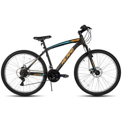 Hiland Ridge mountainbike voor volwassenen, robuust Hi-Ten-stalen frame, stadsfiets voor woon-werkverkeer voor mannen en vrouwen, voorverende vork, 18 versnellingen, MTB met dubbele schijfrem, 26 inch Hiland Ridge mountainbike voor volwassenen, robuust Hi-Ten-stalen frame, stadsfiets voor woon-werkverkeer voor mannen en vrouwen, voorverende vork, 18 versnellingen, MTB met dubbele schijfrem, 26 inch