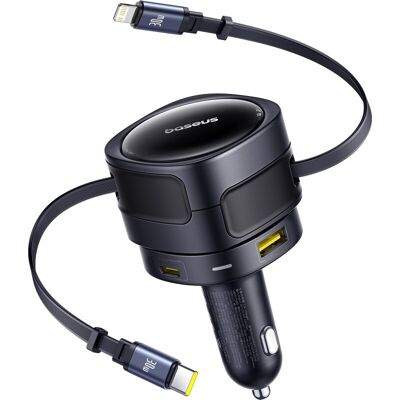 Baseus TuXiang Max Auto Lader Dubbele Lijn + Dubbele Poort Versie (C+L)+(U+C) 90W Interstellair Zwart Baseus TuXiang Max Auto Lader Dubbele Lijn + Dubbele Poort Versie (C+L)+(U+C) 90W Interstellair Zwart