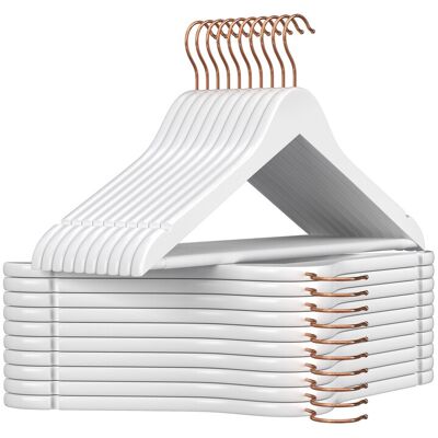Ochama Houten Kledinghangers Set van 20 met Schoudergroeven voor Kostuums, Overhemden, Jassen, Wit, Roségoud Ochama Houten Kledinghangers Set van 20 met Schoudergroeven voor Kostuums, Overhemden, Jassen, Wit, Roségoud