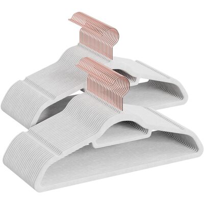 Ochama Fluwelen Kledinghangers, Set van 50 Stuks met Zwarte Draaibare Haak, Antislip en Ruimtebesparend, voor Jas, Shirt, Jurk, Broek, Stropdas, Wit Ochama Fluwelen Kledinghangers, Set van 50 Stuks met Zwarte Draaibare Haak, Antislip en Ruimtebesparend, voor Jas, Shirt, Jurk, Broek, Stropdas, Wit