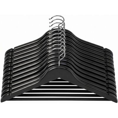 Ochama Set van 10 Massief Houten Kledinghangers met Schoudergroeven voor Kostuums, Overhemden, Jassen, Zwart Ochama Set van 10 Massief Houten Kledinghangers met Schoudergroeven voor Kostuums, Overhemden, Jassen, Zwart