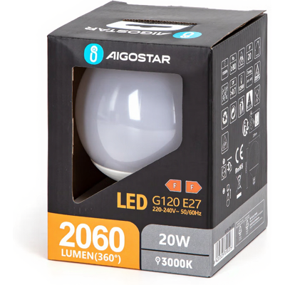 Aigostar G120 - led-lamp - 20 W 3000 K warm licht E27 CE RoHS Aigostar G120 - led-lamp - 20 W 3000 K warm licht E27 CE RoHS