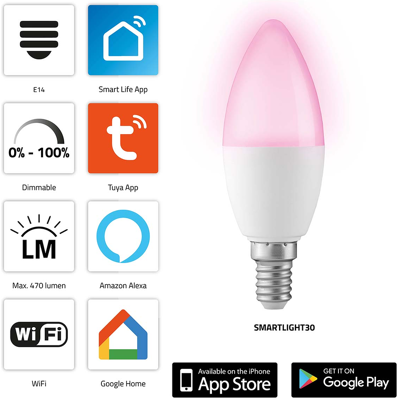 Alecto SMARTLIGHT30 Wit Wi-Fi Dimbare LED Lamp - LED Bulb Alecto SMARTLIGHT30 Wit Wi-Fi Dimbare LED Lamp - LED Bulb