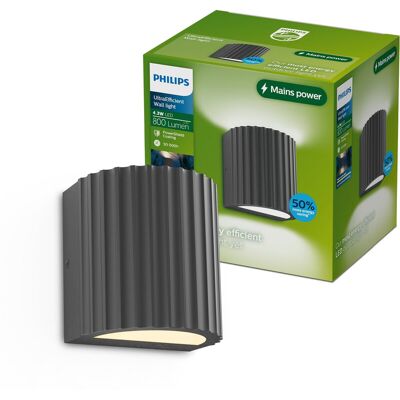 Philips Zyra Wandlamp - Buitenverlichting - Schijnt in twee richtingen - Warmwit licht: 2700K - Antraciet - Aluminium - PowerShield coating - Lange levensduur Philips Zyra Wandlamp - Buitenverlichting - Schijnt in twee richtingen - Warmwit licht: 2700K - Antraciet - Aluminium - PowerShield coating - Lange levensduur