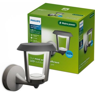 Philips Nuvy Wandlamp - Buitenverlichting - Schemersensor - Warmwit licht: 2700K - Antraciet - PowerShield coating - Lange levensduur Philips Nuvy Wandlamp - Buitenverlichting - Schemersensor - Warmwit licht: 2700K - Antraciet - PowerShield coating - Lange levensduur