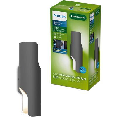 Philips Fira Wandlamp - Buitenverlichting - Schijnt in twee richtingen - Warmwit licht: 2700K - Antraciet - Aluminium - PowerShield coating - Lange levensduur Philips Fira Wandlamp - Buitenverlichting - Schijnt in twee richtingen - Warmwit licht: 2700K - Antraciet - Aluminium - PowerShield coating - Lange levensduur