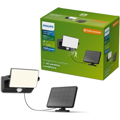 Philips Fyns Solar wandlamp - Zonne-energie - Helder wit licht: 3000K - Zwart - Twee lichtstanden - Schemersensor - Bewegingssensor - IP44: weerbestendig - Solar buitenverlichting - Beveiligingslamp Philips Fyns Solar wandlamp - Zonne-energie - Helder wit licht: 3000K - Zwart - Twee lichtstanden - Schemersensor - Bewegingssensor - IP44: weerbestendig - Solar buitenverlichting - Beveiligingslamp