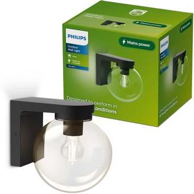 Philips Ulio Wandlamp - Buitenverlichting - E27-fitting - Weerbestendig: IP44 - Zwart - Hoogwaardig Aluminium en Glas - Modern design Philips Ulio Wandlamp - Buitenverlichting - E27-fitting - Weerbestendig: IP44 - Zwart - Hoogwaardig Aluminium en Glas - Modern design